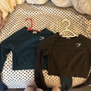 GYMSHARK long sleeve crop tops- Teal and Black